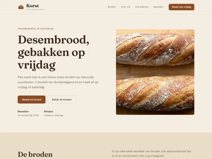 Bovenkant van de voorbeeldpagina van een thuisbakker