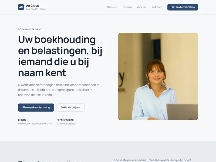 Bovenkant van de voorbeeldpagina van een boekhouder