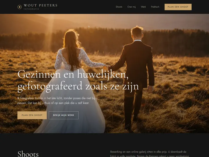 Bovenkant van de voorbeeldpagina van een fotograaf